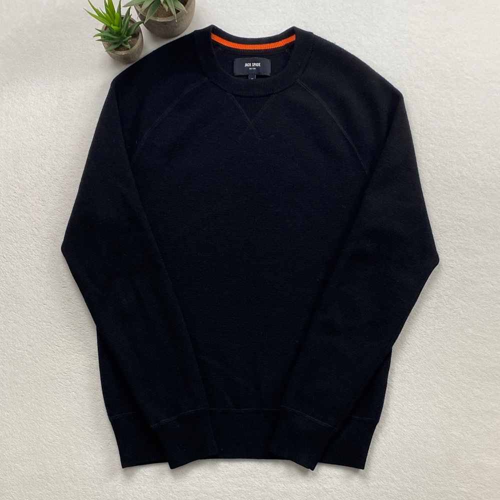 Jack Spade Crewneck Raglan Long Sleeve Pullover Jumper Sweater (Black)